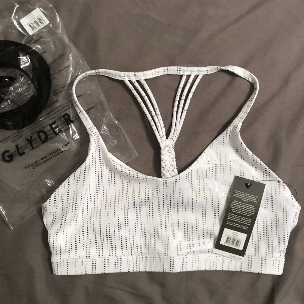 NWT Glyder Vitality Bra: White/Gold - Sz XL
